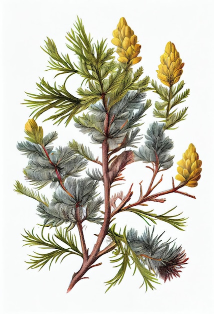 Illustrazione botanica di Larix una pianta inesistente di fantasia Illustrazione di intelligenza artificiale generativa astratta