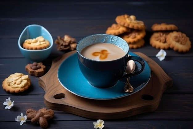 illustrazione caffè con crema e biscotti generativo ai