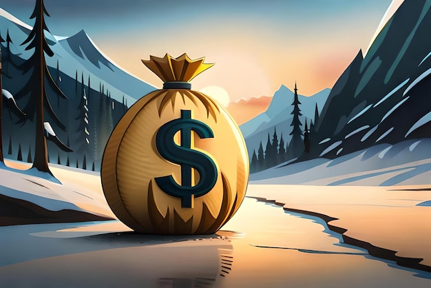 Illustrazione cartoon 3D Borsa per soldi tenuta in mano con il simbolo del dollaro su uno sfondo bianco