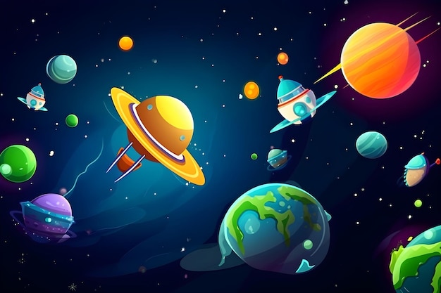 Illustrazione cartoon dell'illustrazione Space Galaxy per bambini IA generativa