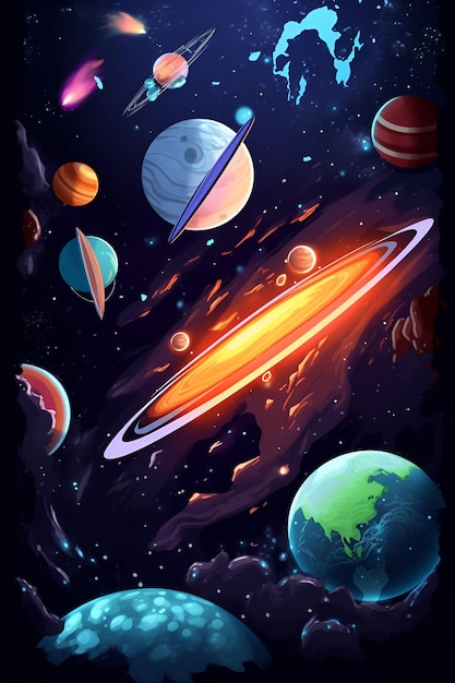 Illustrazione cartoon dell'illustrazione Space Galaxy per bambini IA generativa