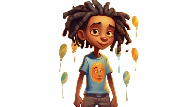 illustrazione cartoon di un ragazzo con i dreadlocks e una maglietta ai generativa