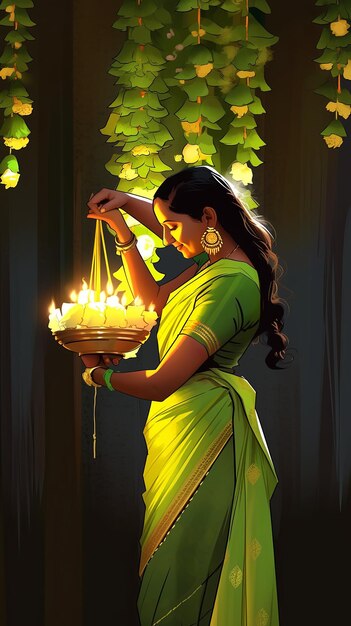 illustrazione Celebrazione della festa indiana di Vishu in verde
