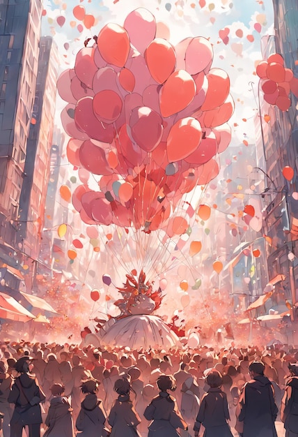 illustrazione che rappresenta la parata di palloncini a Giorno del Ringraziamento