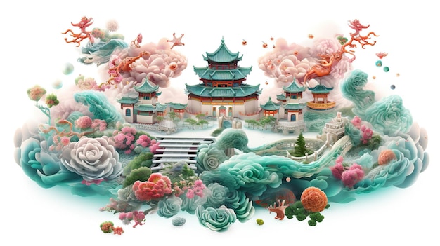 Illustrazione cinese vivida e vibrante 3D Generative ai