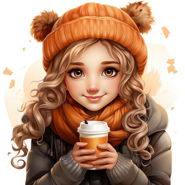 Illustrazione clipart Ragazza con un latte speziato di zucca