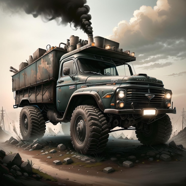 Illustrazione CoalPunk di un camion