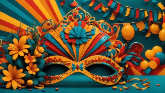 illustrazione colorata con l'essenza del carnevale brasiliano con una maschera con elementi festivi