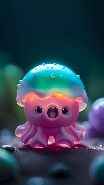 Illustrazione colorata del concetto di design dei personaggi dei cartoni animati di meduse 3D