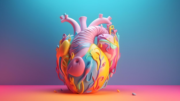 Illustrazione colorata del modello di cuore umano IA generativa