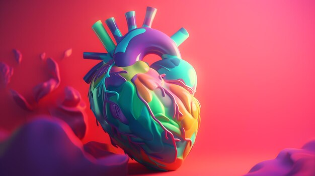 Illustrazione colorata del modello di cuore umano IA generativa