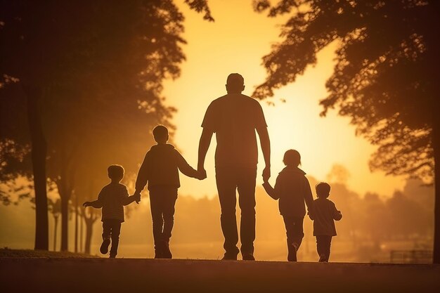 Illustrazione colorata della festa del papà del bambino che tiene la mano del padre con la tecnologia generativa dell'IA