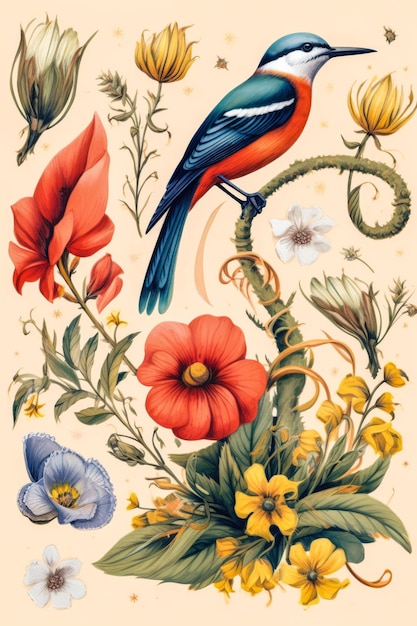 Illustrazione colorata della flora e della fauna