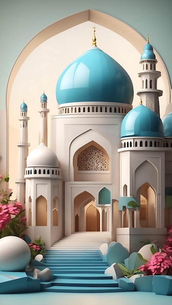 illustrazione colorata della moschea 3D generata dall'intelligenza artificiale