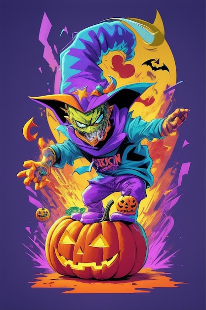 Illustrazione colorata di graffiti di un'immagine di zucca di Halloween