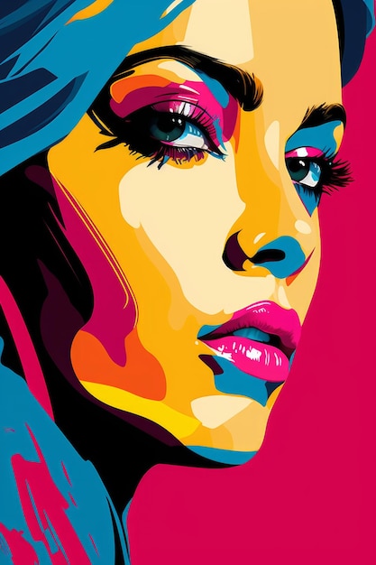 Illustrazione colorata di pop art del viso di una donna