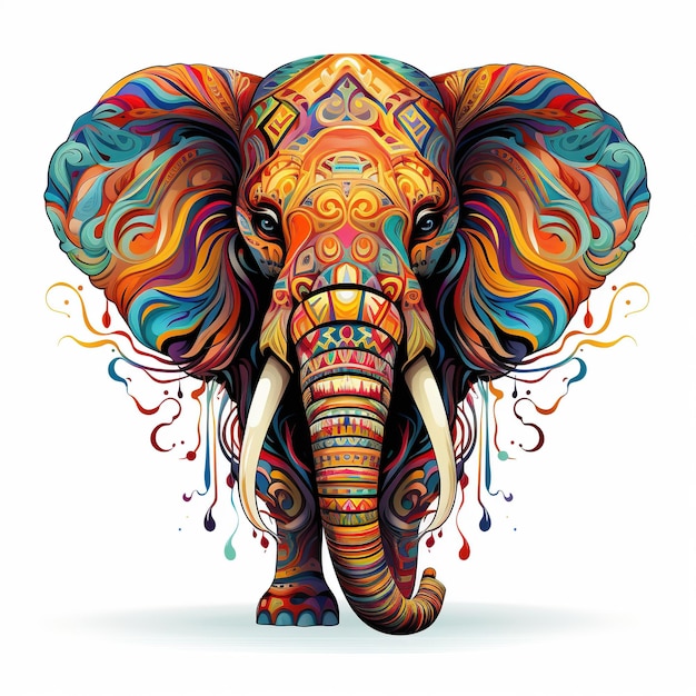 Illustrazione colorata di un elefante con vernice di consistenza artistica