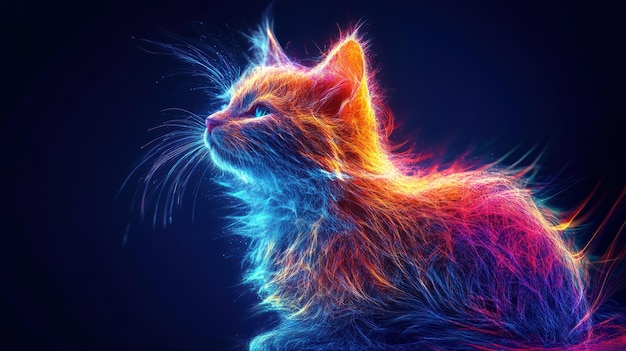 Illustrazione colorata di un gatto luminoso con una pelliccia vivace