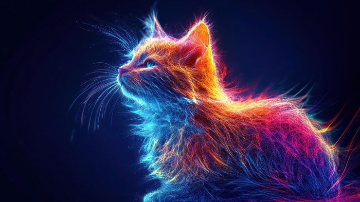 Foto illustrazione colorata di un gatto luminoso con una pelliccia vivace