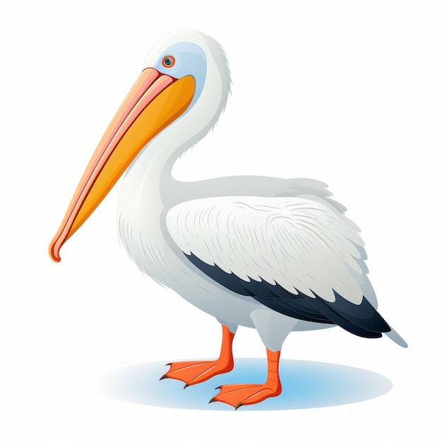 Illustrazione colorata di un pellicano con il becco e le gambe lunghi