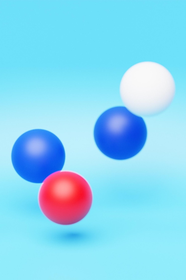 Foto illustrazione colorata in close-up 3d differenti forme geometriche sfera sono posizionate alla stessa distanza forme geometriche semplici volanti