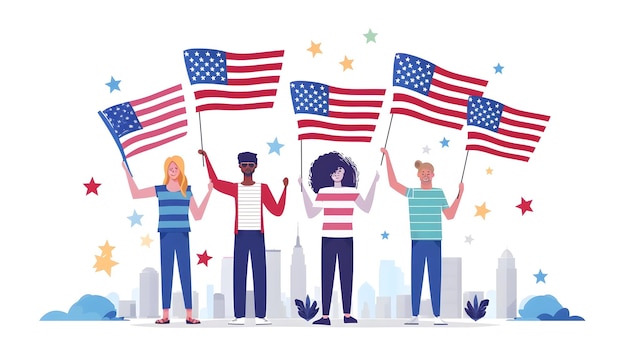 Illustrazione con la bandiera americana per il Memorial Day 4 luglio