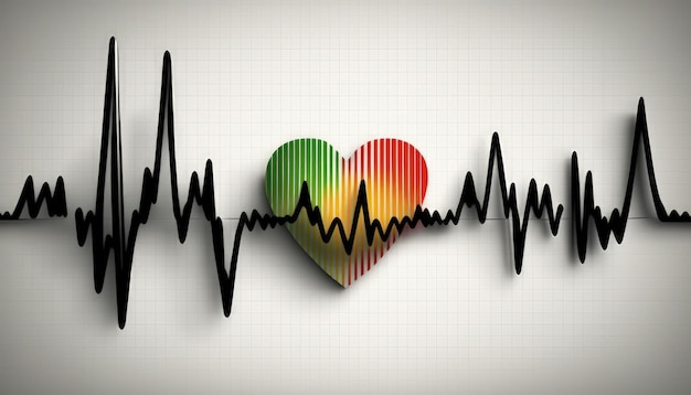 Illustrazione con sfondo bianco grafico del cuore e del battito cardiaco IA generativa