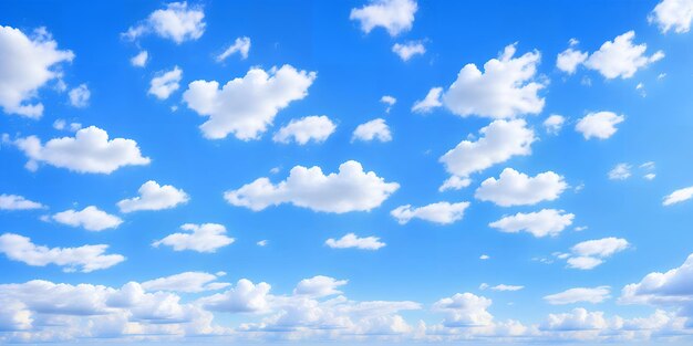 Illustrazione con un bellissimo cielo blu con un cumulo di nuvole illuminate dal sole Sfondio con cielo nuvoloso Giorno soleggiato di primavera o estate AI generativa