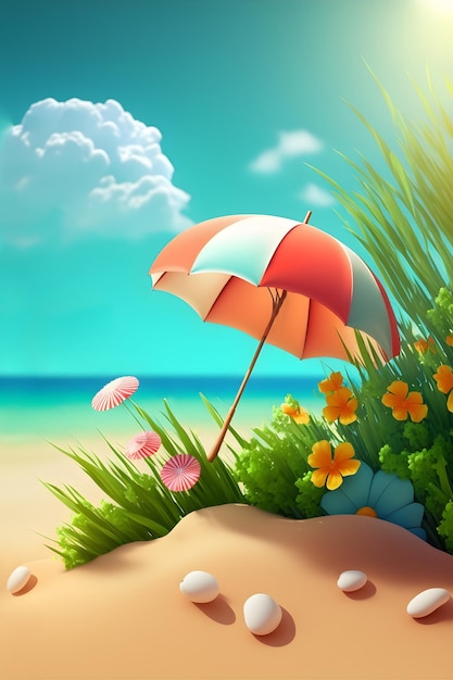 Illustrazione con un ombrellone sulla spiaggia Concetto di sfondo estivo IA generata