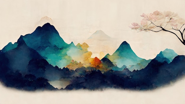 Illustrazione con un pennello ad acquerello Rendering 3d di montagna minimalista Illustrazione raster