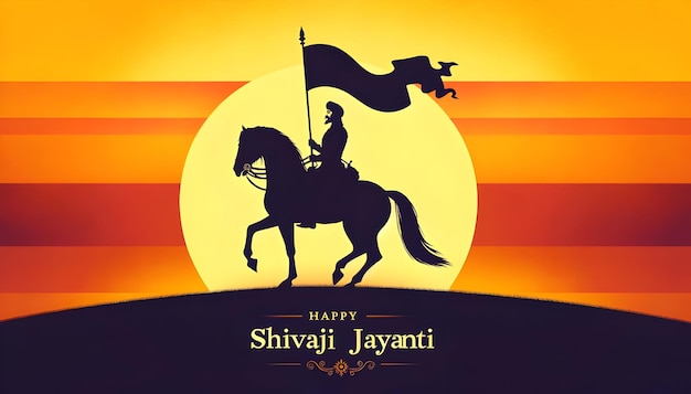 Illustrazione con una silhouette di un guerriero indiano Shivaji maharaj che tiene una bandiera