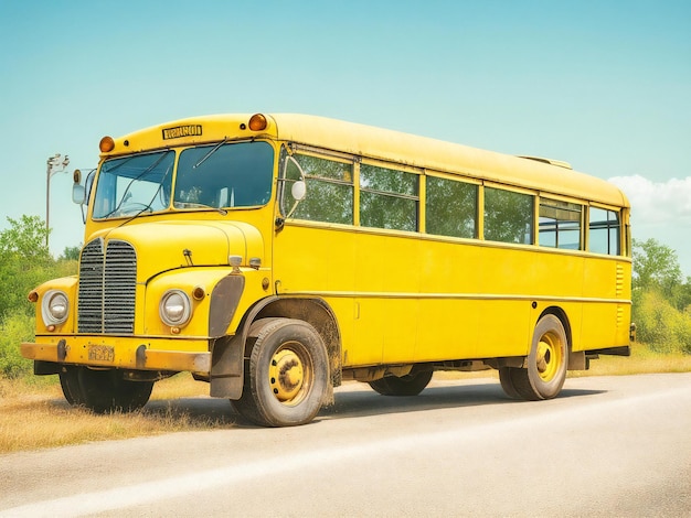 Illustrazione con vecchio autobus scolastico ai generato