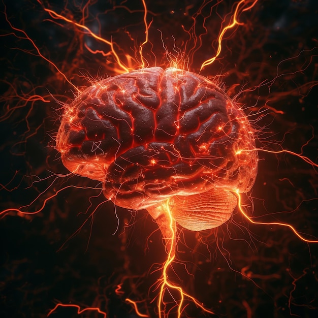 Illustrazione concettuale dell'attività cerebrale della rete neurale luminosa