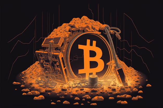 Illustrazione concettuale dell'estrazione di bitcoin. Concetto di tecnologia.