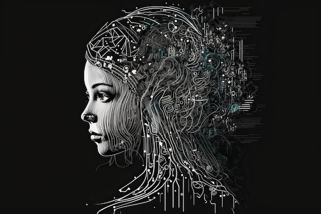 Illustrazione concettuale di esseri umani assistiti da intelligenze artificiali generate da Ai