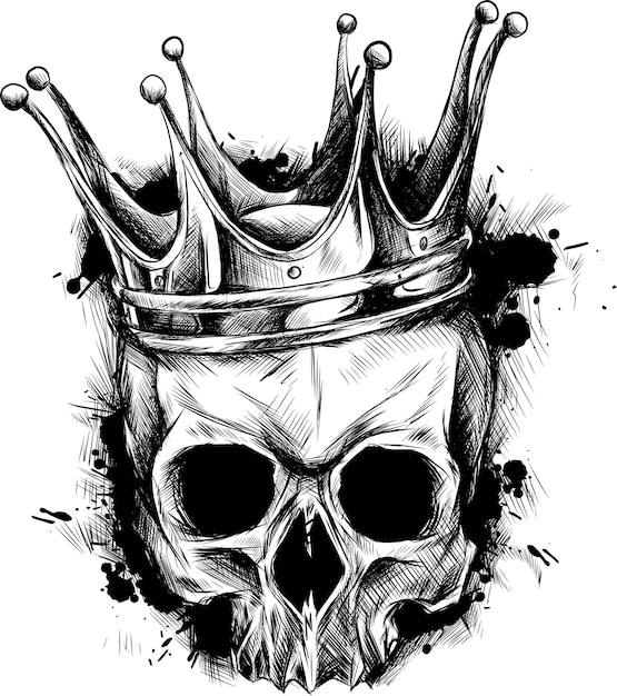 Illustrazione cranio in corona con barba isolata su sfondo bianco