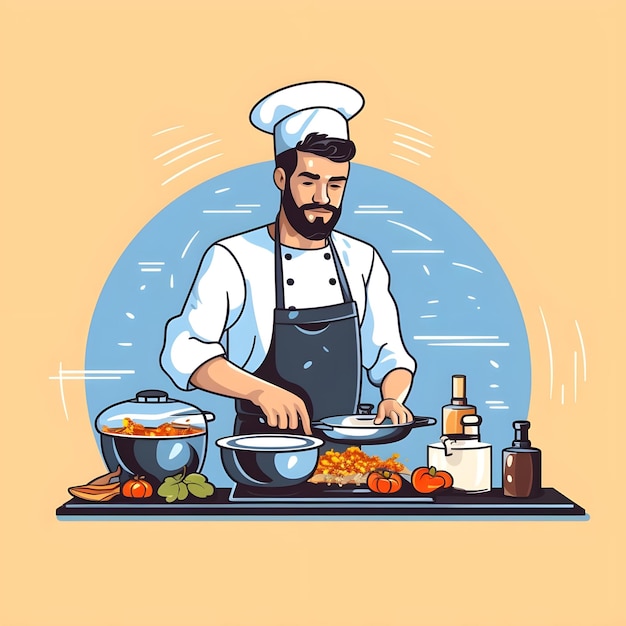 Illustrazione creativa di Chef in stile artistico vettoriale piatto minimalista