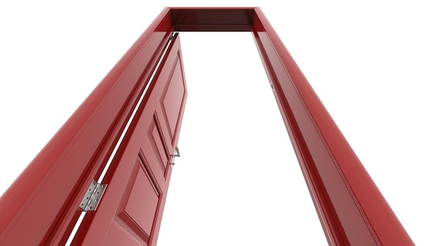 Illustrazione creativa porta rossa di ingresso porta chiusa aperta porta realistica isolata su sfondo 3d