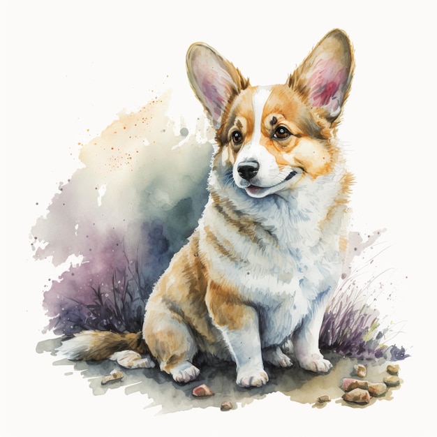 Illustrazione creativa sveglia dolce del cucciolo del cane del Corgi dell'acquerello