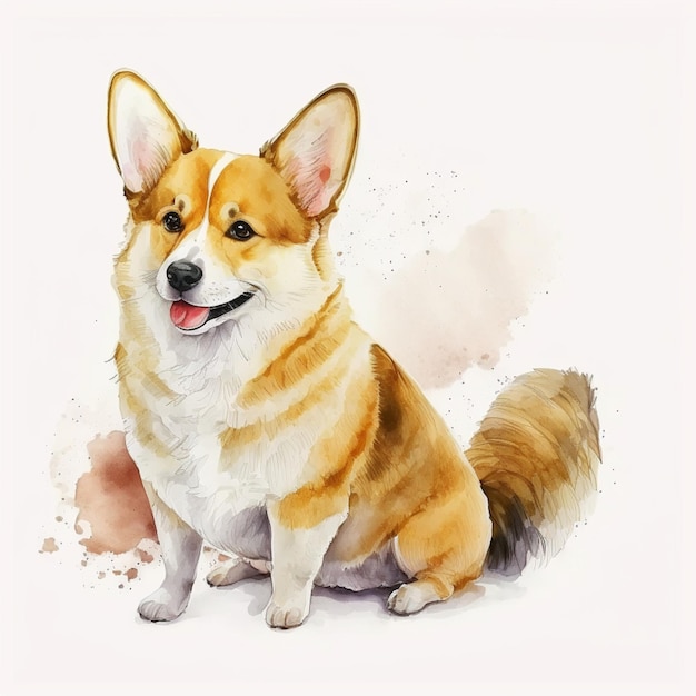 Illustrazione creativa sveglia dolce del cucciolo del cane del Corgi dell'acquerello