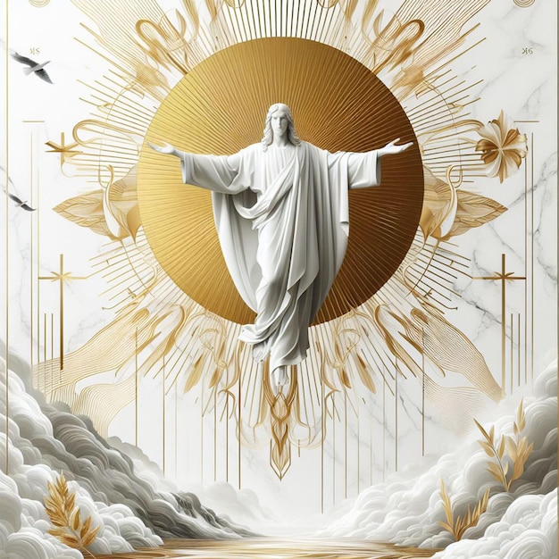 Illustrazione cristiana in occasione della Settimana Santa sullo sfondo bianco con elementi dorati 6
