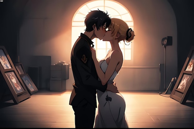illustrazione d'amore bacio anime a vicenda scena romantica e futuristica