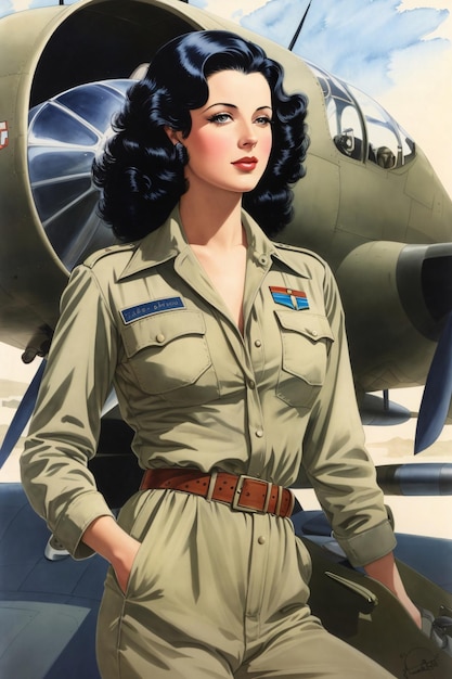 Illustrazione d'arte d'epoca di una pilota donna
