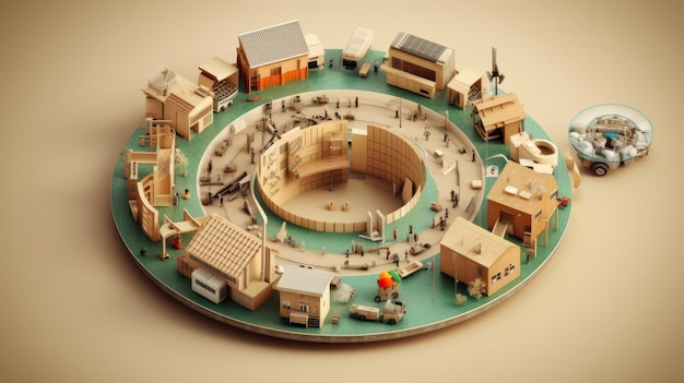 Illustrazione d imprecisa che simboleggia la natura circolare dell'abitazione per lo sviluppo dell'economia della vita urbana