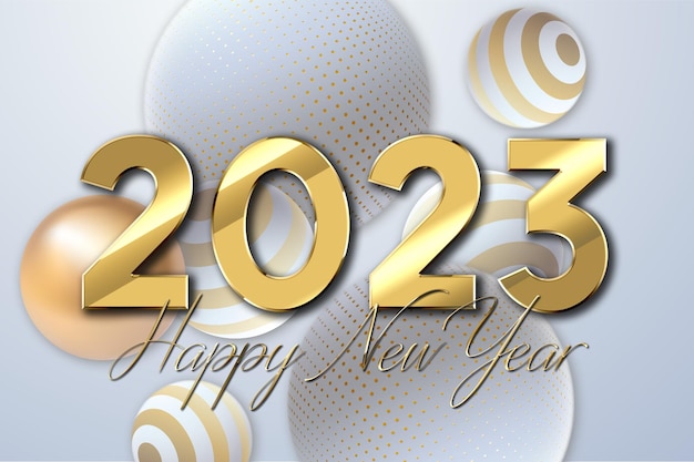 Illustrazione d'oro 2023 Happy New Year Background Design Lettering biglietto d'auguri