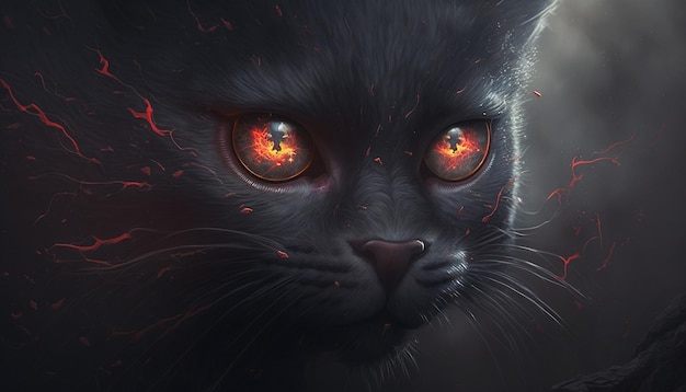 Illustrazione degli occhi rossi del gatto di colore nero Ai arte generata