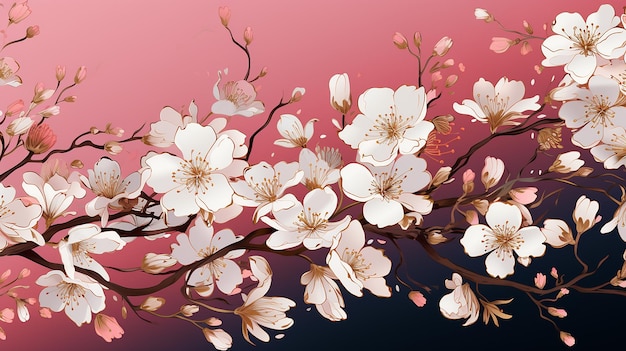 Illustrazione dei fiori di ciliegio Un grappolo di fiori di Ciliegio