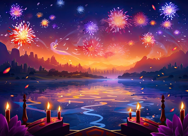 Illustrazione dei fuochi d'artificio della celebrazione di Diwali