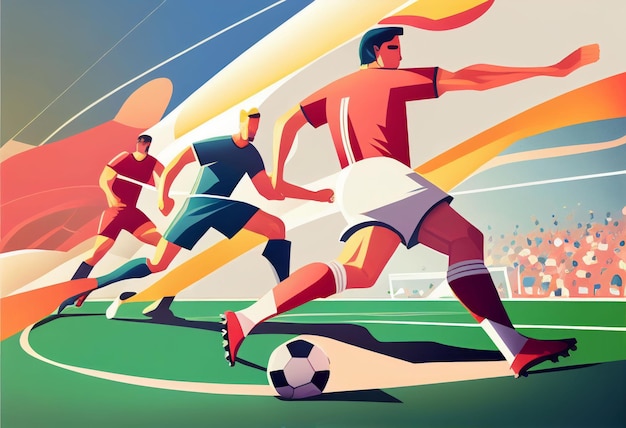 Illustrazione dei giocatori di calcio che competono sul campo Creato con la tecnologia di intelligenza artificiale generativa