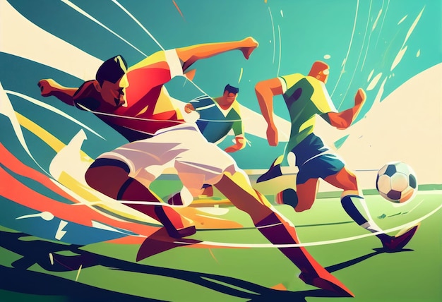 Illustrazione dei giocatori di calcio che competono sul campo Creato con la tecnologia di intelligenza artificiale generativa